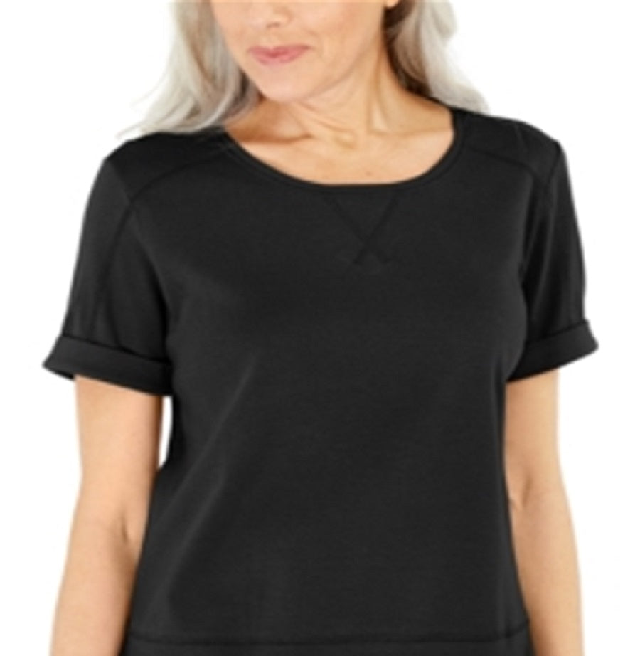 Blusa feminina Karen Scott de algodão com pespontos, preta, tamanho médio