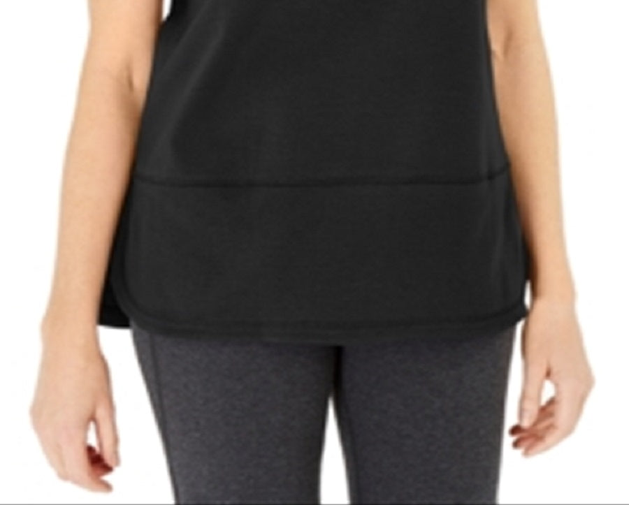 Blusa feminina Karen Scott de algodão com pespontos, preta, tamanho médio