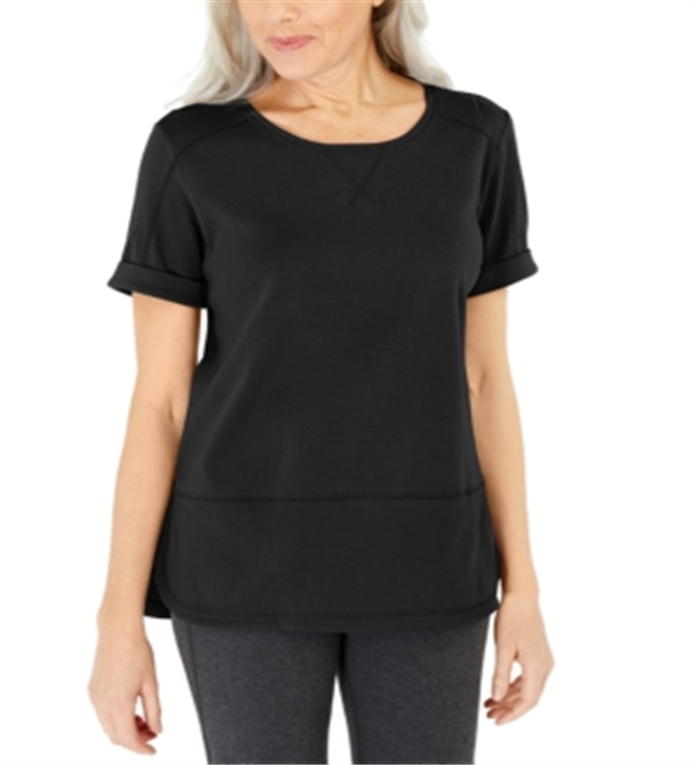 Blusa feminina Karen Scott de algodão com pespontos, preta, tamanho médio