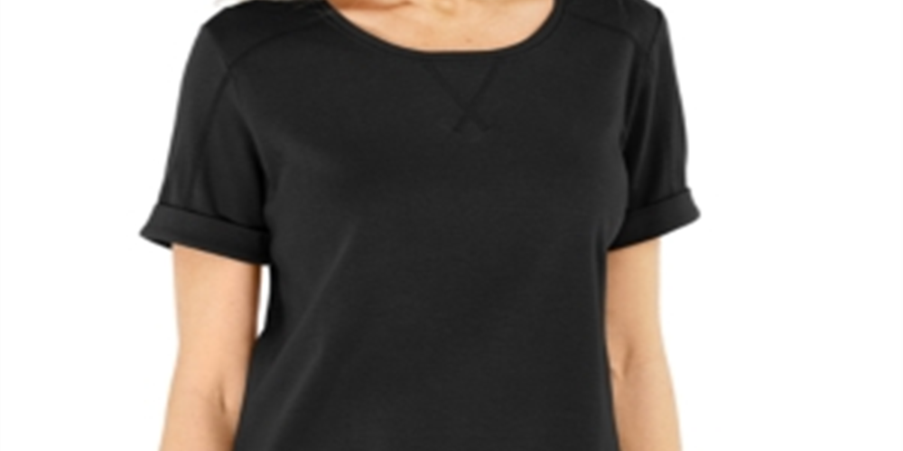 Blusa feminina Karen Scott de algodão com pespontos, preta, tamanho X-G