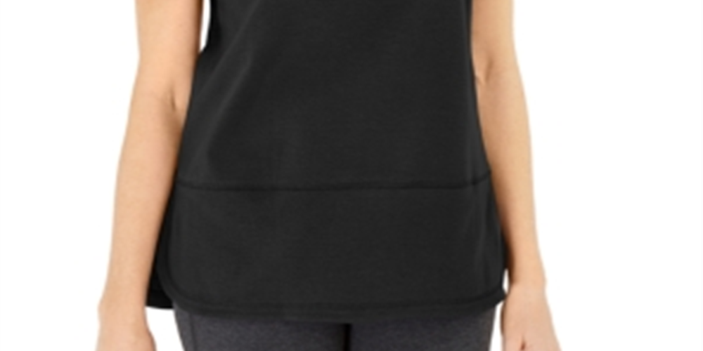Blusa feminina Karen Scott de algodão com pespontos, preta, tamanho X-G