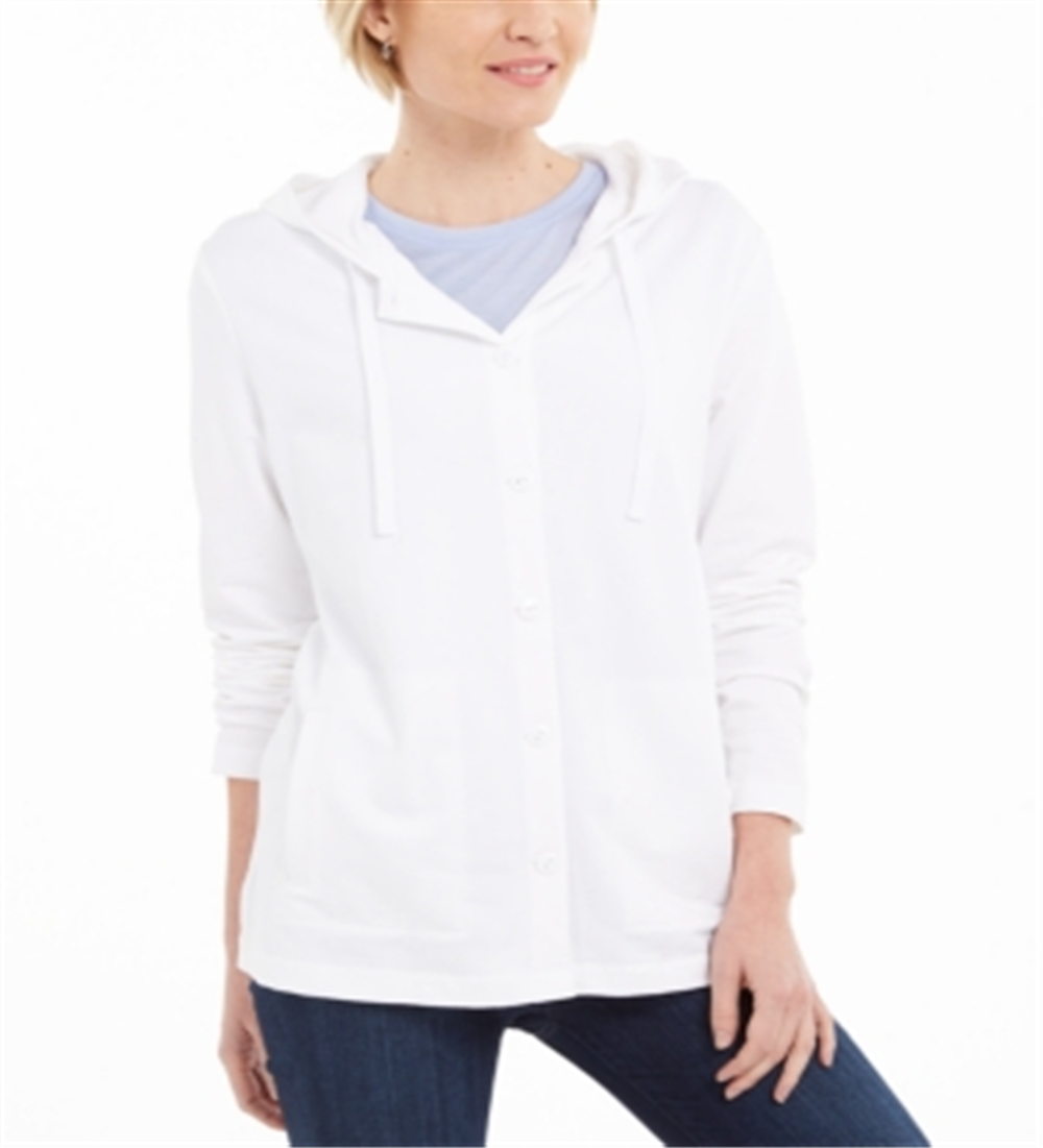 Moletom com capuz feminino Karen Scott com botões frontais, branco, tamanho pequeno