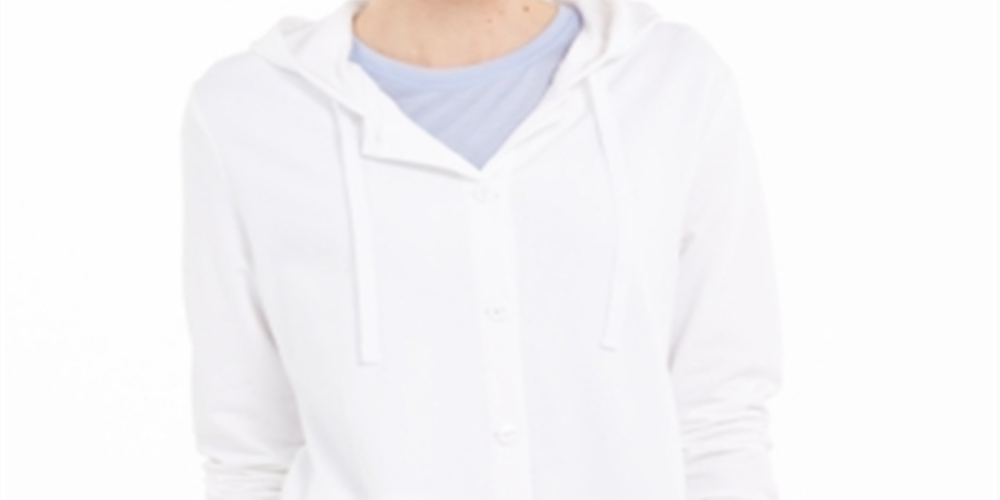 Moletom com capuz feminino Karen Scott com botões frontais, branco, tamanho pequeno