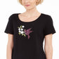 Camiseta feminina Karen Scott Hummingbird de algodão, preta, tamanho XX-G