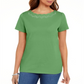Camiseta feminina Karen Scott de algodão com gola recortada, verde, tamanho grande