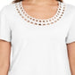 Camiseta feminina Karen Scott de algodão com gola recortada, branca, tamanho XX-G