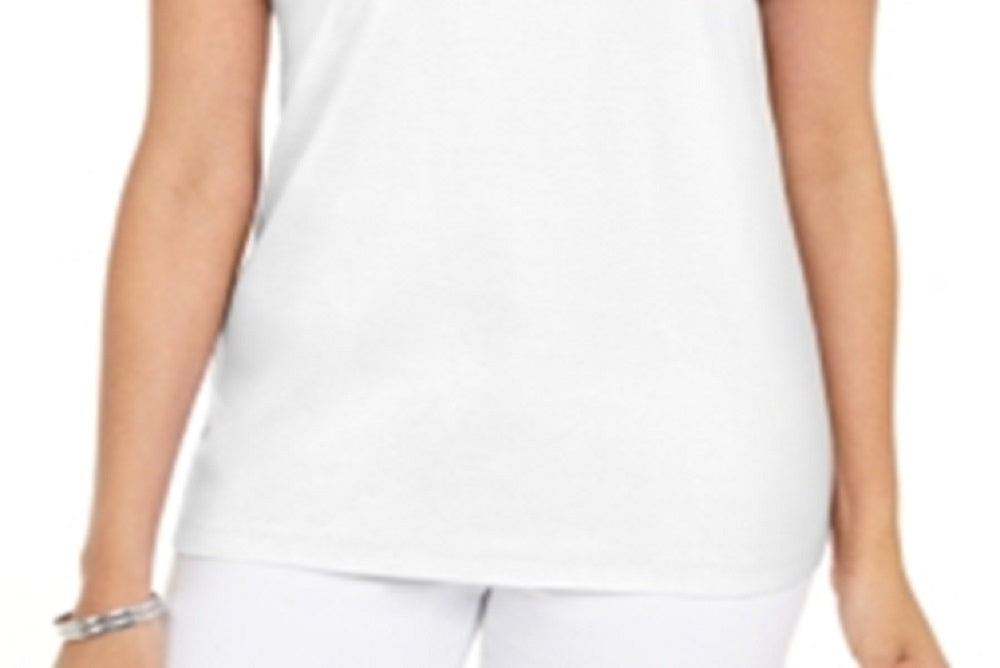 Camiseta feminina Karen Scott de algodão com gola recortada, branca, tamanho XX-G
