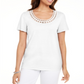 Camiseta feminina Karen Scott de algodão com gola recortada, branca, tamanho XX-G