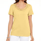 Camiseta feminina Karen Scott de algodão com gola recortada, amarela, tamanho extragrande