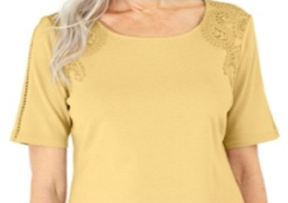 Karen Scott Blusa de crochê de algodão feminina, amarela, tamanho extrapequeno