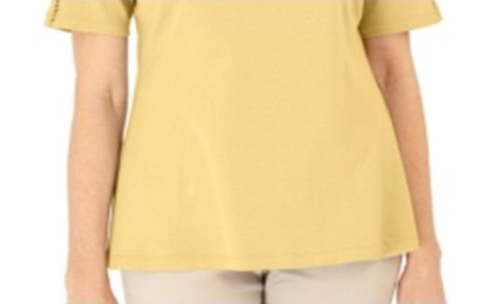 Karen Scott Blusa de crochê de algodão feminina, amarela, tamanho extrapequeno