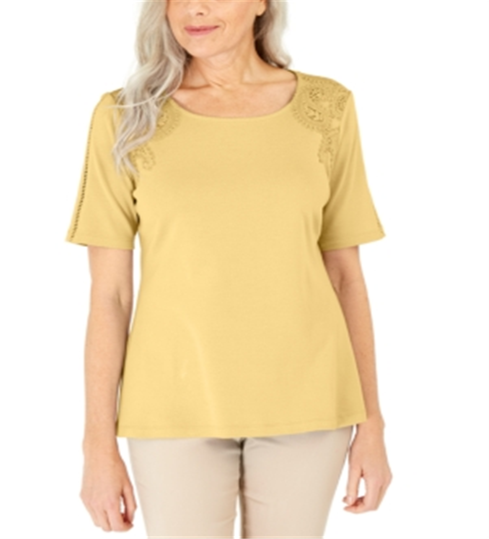 Karen Scott Blusa de crochê de algodão feminina, amarela, tamanho extrapequeno