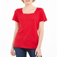 Camiseta feminina Karen Scott de algodão com gola quadrada, vermelha, tamanho XX-G
