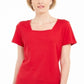 Camiseta feminina Karen Scott de algodão com gola quadrada, vermelha, tamanho XX-G