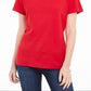 Camiseta feminina Karen Scott de algodão com gola quadrada, vermelha, tamanho XX-G