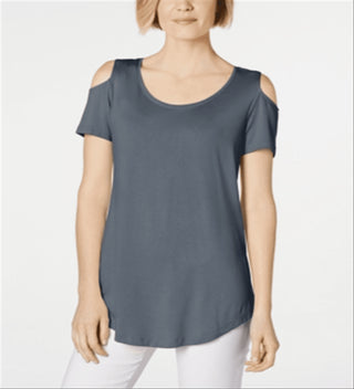 JM Collection Women's Grey Cold Shoulder T-Shirt Size Small