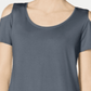 Camiseta feminina cinza com ombros descobertos, tamanho pequeno, da coleção JM