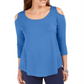 JM Collection Blusa feminina com ombros descobertos, azul, tamanho X-S