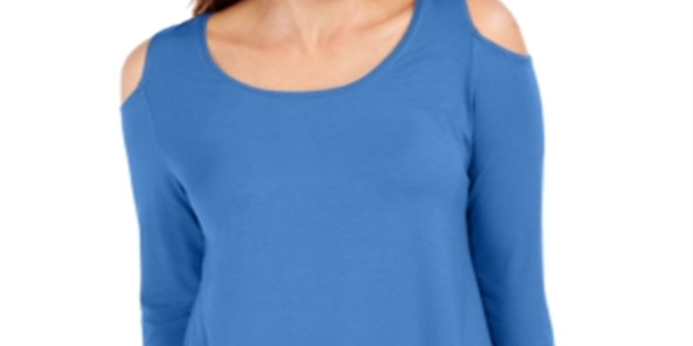 JM Collection Blusa feminina com ombros descobertos, azul, tamanho X-S