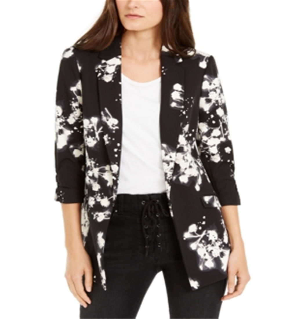 Blazer feminino com estampa floral e frente aberta da INC International Concepts, preto, tamanho XX-G