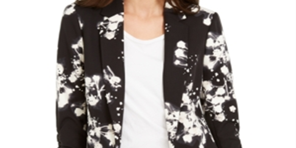 Blazer feminino com estampa floral e frente aberta da INC International Concepts, preto, tamanho XX-G