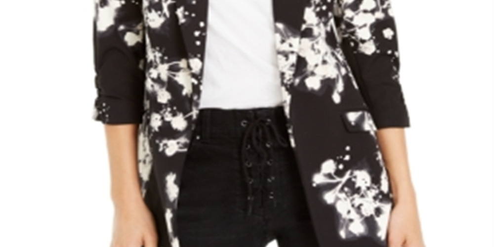 Blazer feminino com estampa floral e frente aberta da INC International Concepts, preto, tamanho XX-G