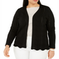 Cardigan feminino de malha Chevron com frente aberta Charter Club, preto, tamanho 3X