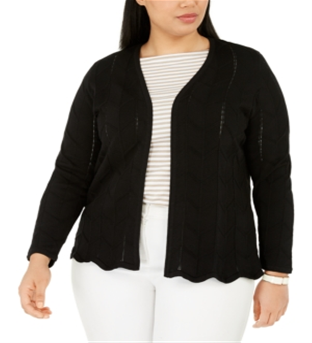 Cardigan feminino de malha Chevron com frente aberta Charter Club, preto, tamanho 3X