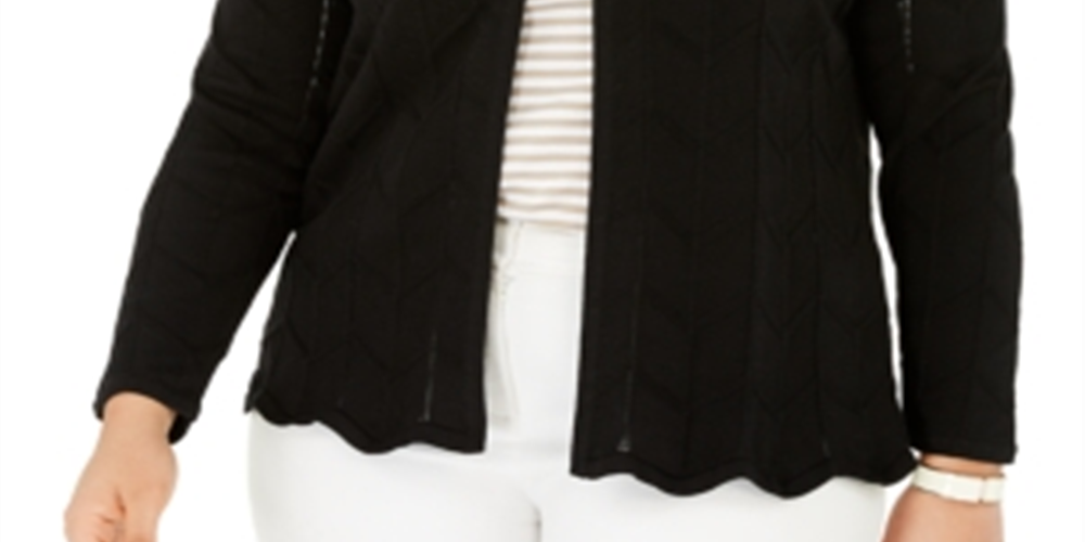 Cardigan feminino de malha Chevron com frente aberta Charter Club, preto, tamanho 3X