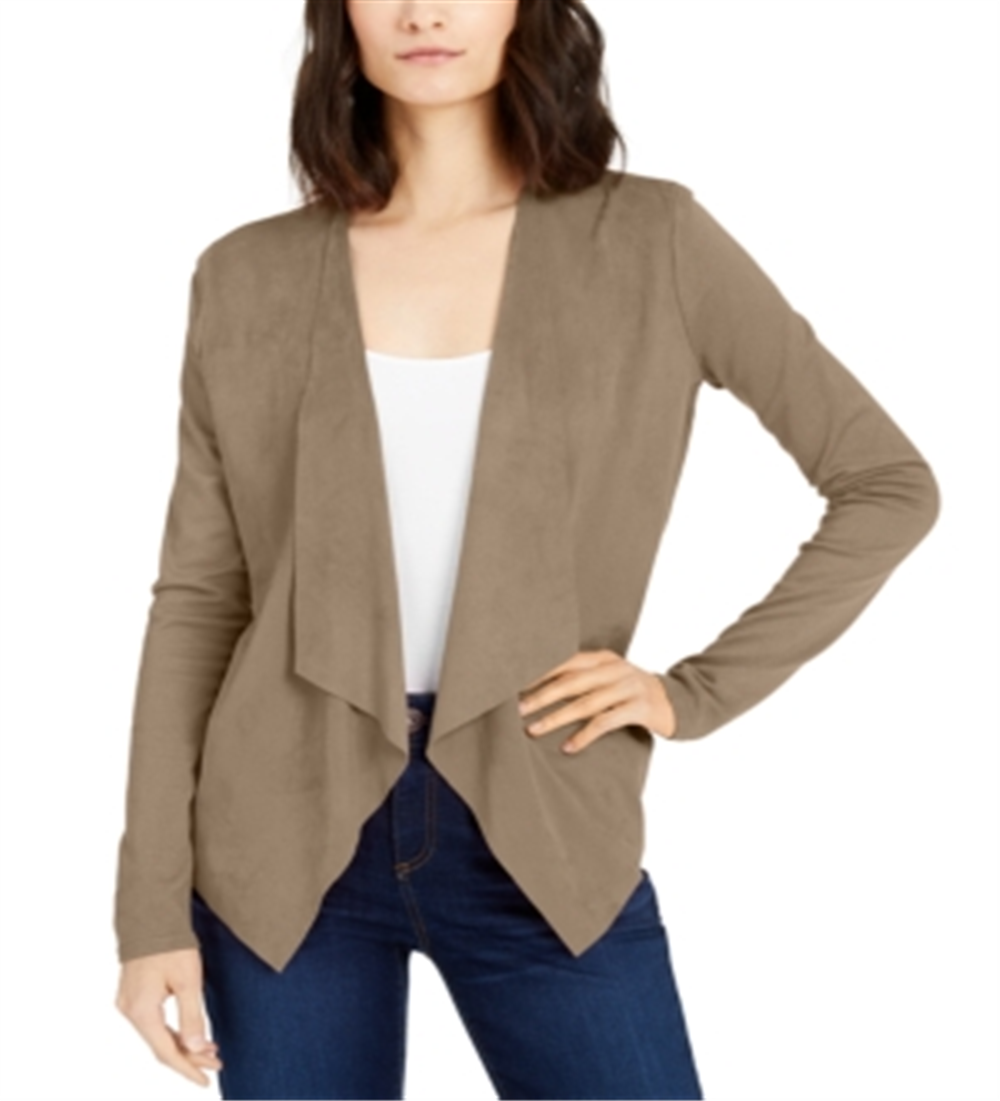 INC International Concepts Suéter Feminino Camurça Sintética Mix Mídia Cardigan Marrom Tamanho Grande