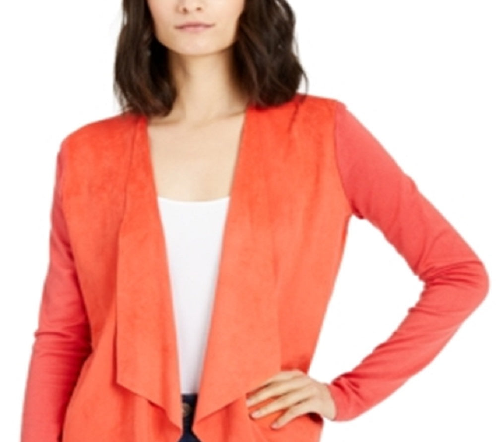 Cardigan feminino de malha aberta frontal INC International Concepts, laranja, tamanho pequeno