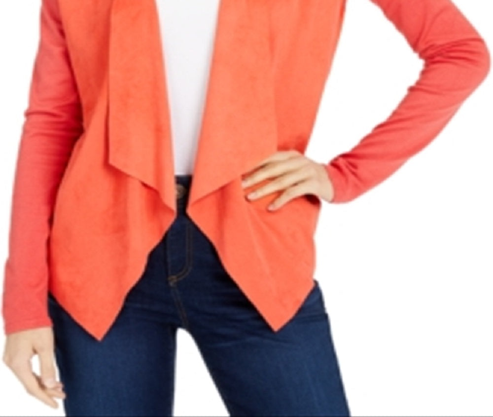 Cardigan feminino de malha aberta frontal INC International Concepts, laranja, tamanho pequeno