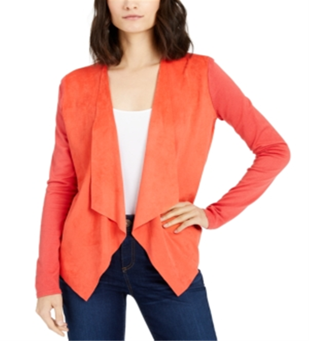 Cardigan feminino de malha aberta frontal INC International Concepts, laranja, tamanho pequeno