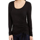 Blusa feminina de manga comprida com franzido frontal, preta, tamanho grande, da INC International Concepts