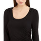 Blusa feminina de manga comprida com franzido frontal, preta, tamanho grande, da INC International Concepts