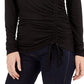 Blusa feminina de manga comprida com franzido frontal, preta, tamanho grande, da INC International Concepts