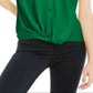 Blusa feminina INC International Concepts com bainha torcida e botões frontais, manga curta, verde, tamanho pequeno