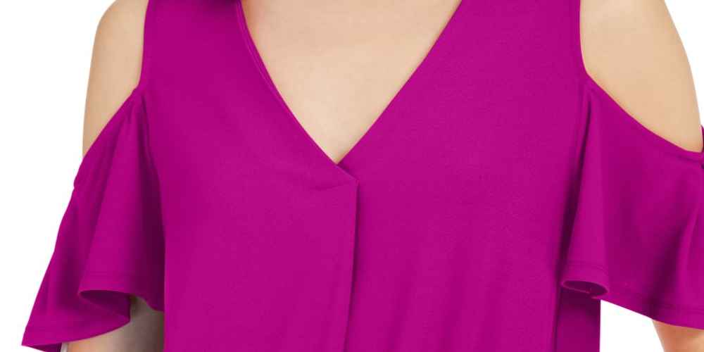 INC International Concepts Blusa feminina com sobrepeliz e ombros descobertos, roxa, tamanho grande