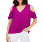 INC International Concepts Blusa feminina com sobrepeliz e ombros descobertos, roxa, tamanho grande