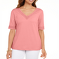 Blusa feminina Karen Scott com acabamento em crochê e algodão, rosa, tamanho XX-G