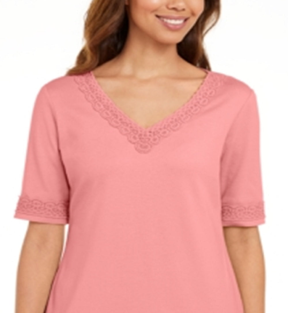 Blusa feminina Karen Scott com acabamento em crochê e algodão, rosa, tamanho XX-G