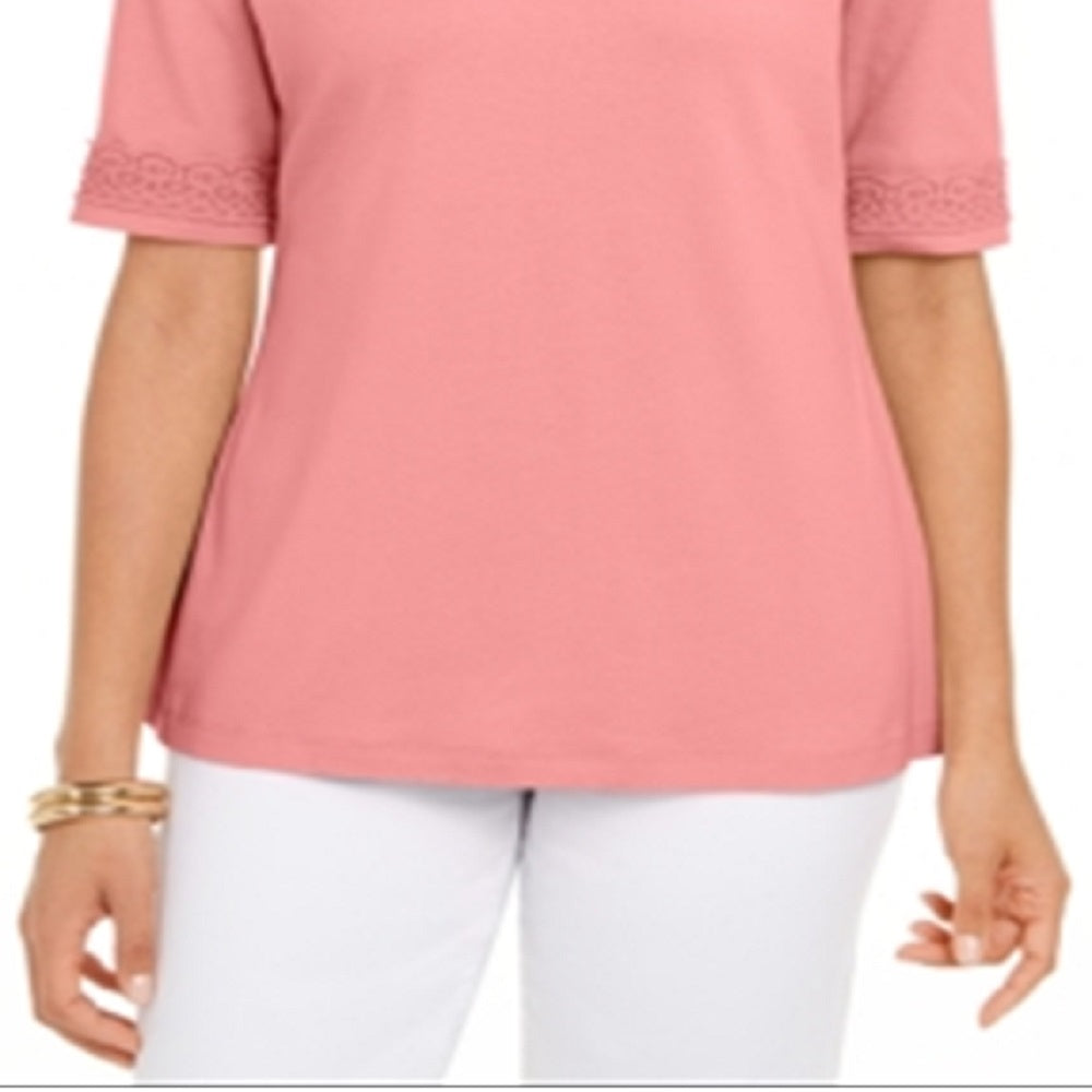Blusa feminina Karen Scott com acabamento em crochê e algodão, rosa, tamanho XX-G