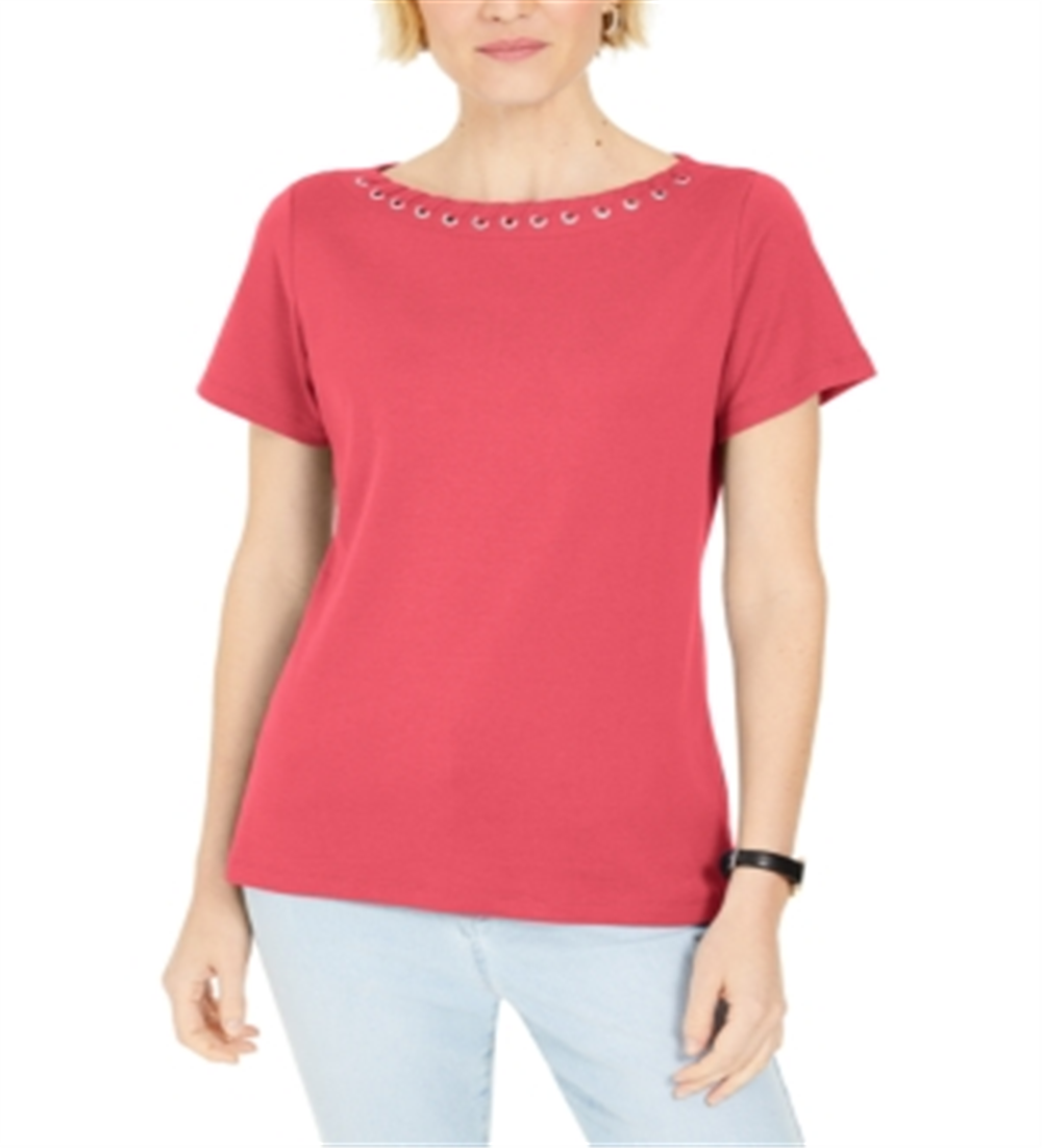 Karen Scott Top Feminino com Acabamento em Ilhós Coral Tamanho Grande