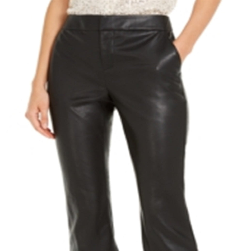 Calça culotte feminina de couro sintético INC International Concepts, preta, tamanho 2