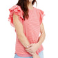 Blusa de malha feminina com listras e mangas curtas Maison Jules - Vermelho, tamanho P