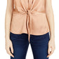 Blusa feminina sem mangas com decote redondo e manga comprida INC International Concepts, marrom, tamanho médio