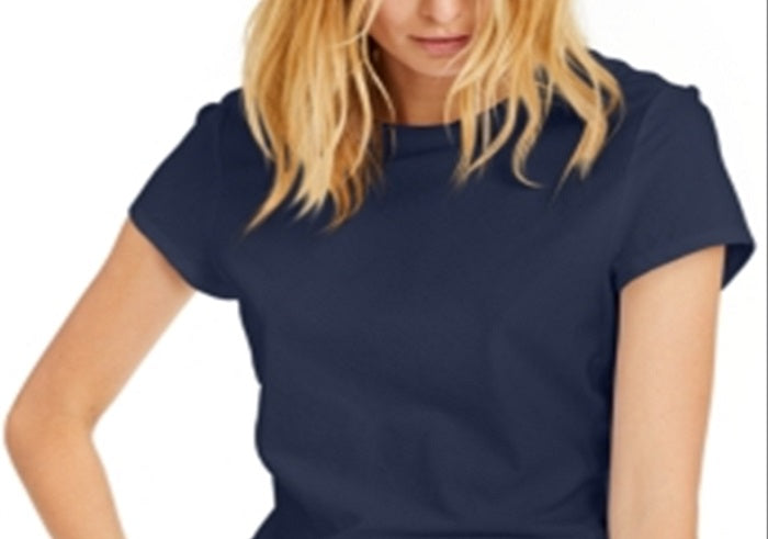 Camiseta feminina de malha com gola redonda da INC International Concepts, azul, tamanho pequeno