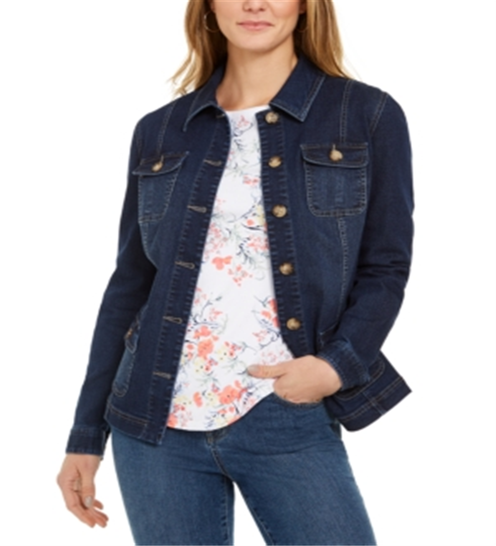 Jaqueta jeans feminina Charter Club com 4 bolsos, azul, tamanho pequeno