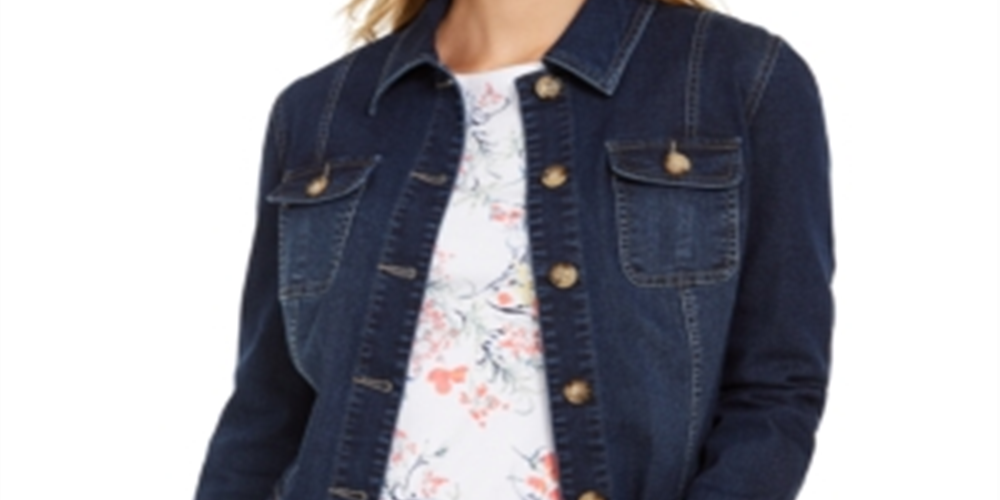 Jaqueta jeans feminina Charter Club com 4 bolsos, azul, tamanho pequeno