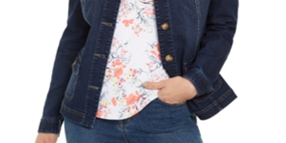 Jaqueta jeans feminina Charter Club com 4 bolsos, azul, tamanho pequeno